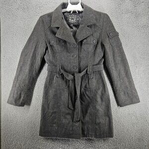 LAST KISS Women's Trench Coat Gray Size Medium M Wool Blend